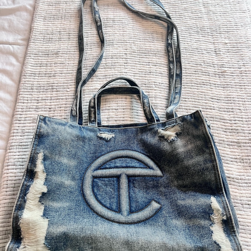 Telfar Distressed Medium Denim Tote - Blue
